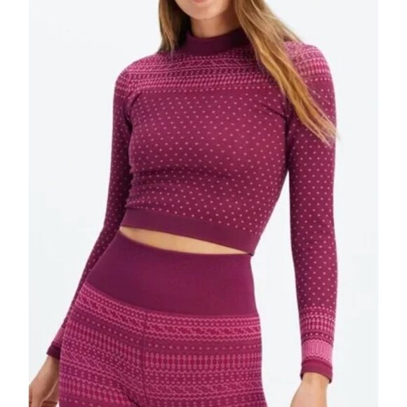 Fabletics women's cropped holly seamless long sleeve top merlot long size M - Picture 2 of 12